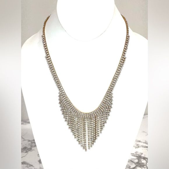 Vintage - V Shaped Rhinestone Crystal Streamer Curtain Necklace - Picture 5 of 8